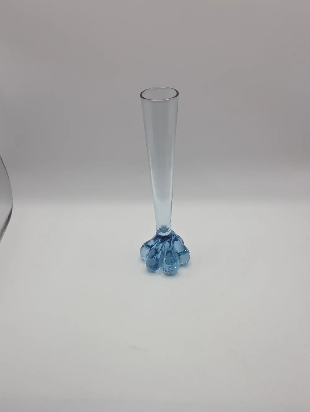 Vintage Blue Glass Bud Vase with Petaled Base
